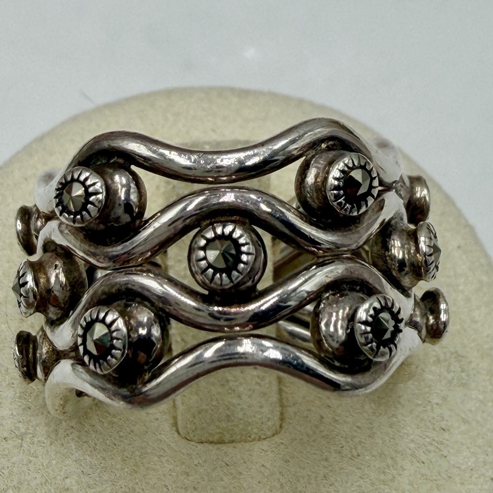 Vintage Sterling Silver Marcasite Ring #14STR